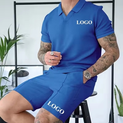 주문 맞춤형 2024 여름 운동복 세트 남성 솔리드 컬러 폴로 티셔츠와 와플 쇼트 online manufacture