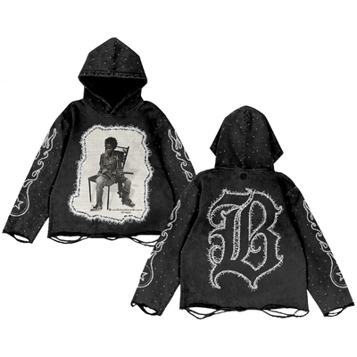 주문 검은색 빈티지 라인스톤 후디 online manufacture