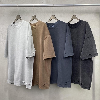 주문 지원 사용자 지정 로고 빈티지 산성 세탁 박시 피트 절단 과대 크기의 위기 티셔츠 online manufacture
