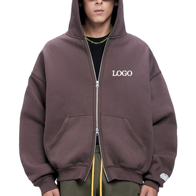 주문 후드 컬러 프린팅 스트리트 웨어 브라운 지프 업 크로프 톱 후디 500Gsm online manufacture