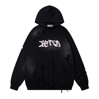 주문 빈티지 스톤 샌드 세탁 찢어진 후디 미국 스트리트 웨어 중급 액스 세탁 online manufacture