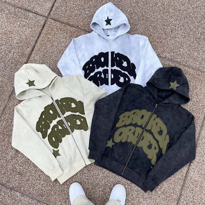 주문 남성용 고중량 면화 맞춤 embroidered hoodies in vintage distressed 스타일 online manufacture