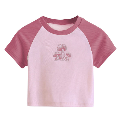 주문 패턴을 맞춤형 여성 단袖 티셔츠 핑크 프린트 버섯 섹시 캐주얼 online manufacture