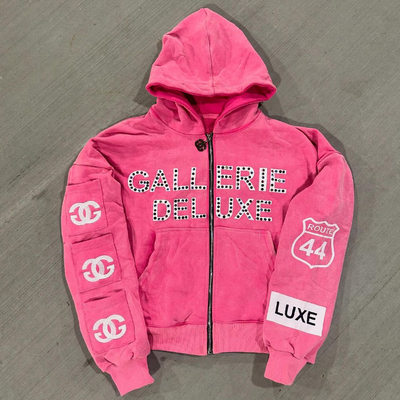 주문 2025 스트리트웨어 빈티지 스톤 세탁 과대 크기의 박스 크립 embroidered Zip Up Stamped Rhinestone Hoodie with Pockets online manufacture