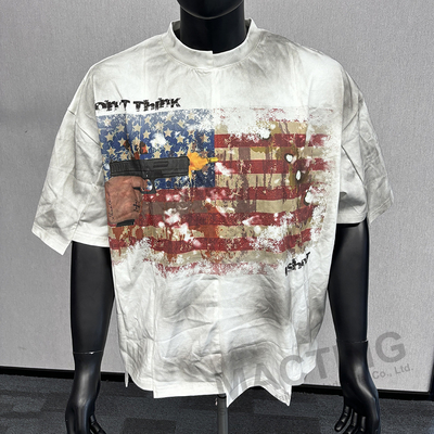 주문 맞춤형 스트리트 웨어 컬러 블록 패널 꿰매  Boxy Distressed T-Shirt Man Sun Faded Tee 패치워크 online manufacture