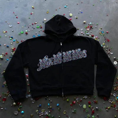 주문 맞춤 남성의 100% 면화 중량 embroidery 고통 산화 세탁 상자 절단 Zip Up Rhinestone 남성용 하우디 online manufacture