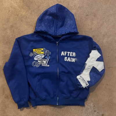 주문 맞춤형 가을 겨울 위기 embroidery 라인스톤 중량 500 Gsm 프랑스 테리 박시 오버사이즈 지프 업 후디 online manufacture