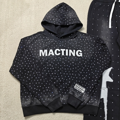 주문 Custom Applique Embroidery Distressed Rhinestone Zip up Hoodie Acid Wash Vintage Washed Fleece Streetwear Hoodie for Men online manufacture