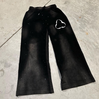 봄 시즌 남성 라인스턴 바지 커스텀 오버사이즈 산 세척 절단 및 꿰매 Sweatpants
