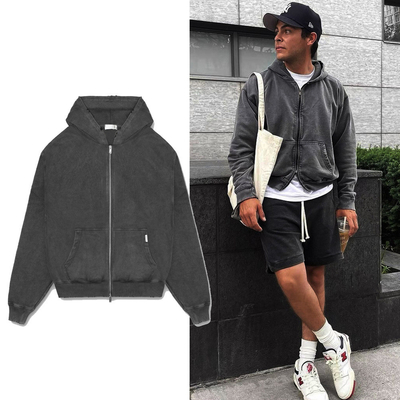 빈티지 산 세탁 햇빛은 희미한 지프 업 위안부 Corp Hoodies 남자 가을 지프 업 스타일