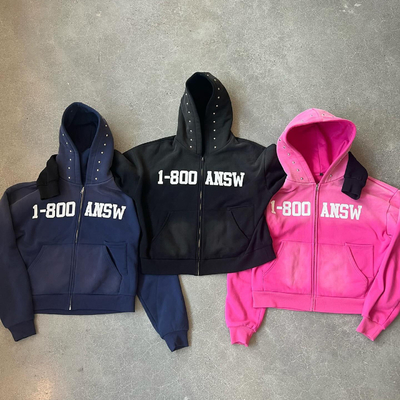 맞춤산 씻기 햇빛 훼손 리베트 라인스톤 컷 박시 핏 지프 업 후디 목화 중량 400gm