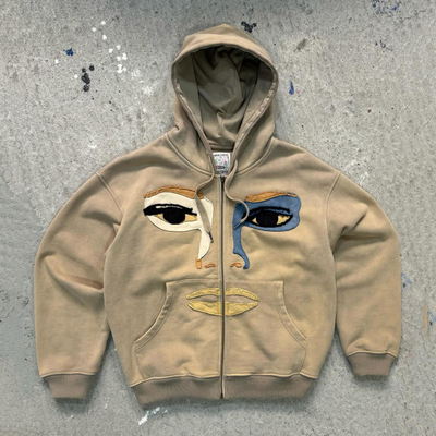 맞춤형 두꺼운 무거운 100% 면화 산소 세탁 프랑스 테리 고통 패치 작업 bordure Zip Up Hoodies 남자