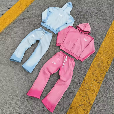 맞춤형 빈티지 조깅 세트 Zip Up Acid Wash 트레이크 슈트 스웨트슈트 후디와 팽창한 트레이크 팬티 남성용 트레이크 슈트
