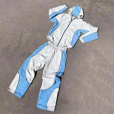 맞춤형 스웨트복 embroidery Zip Up Jacket Jogger 세트 컬러 블록 나일론 땀 바지 Windbreaker Tracksuit for Men