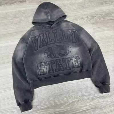 OEM 의류 제조업체 스웨터 면화 햇빛 유색 과장형 거리 의류 빈티지 산성 세탁 위안부 embroidered hoodies
