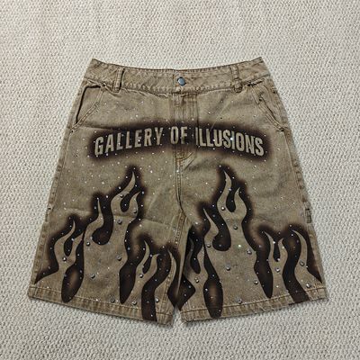 커스텀 2025 신형 쇼트 바지 조트 스트리트 웨어 하이 허리 빈티지 스톤 세탁 라인 스톤 바지 오버사이즈 맨스 젠스 청바지